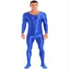 YiZYiF Men's Oil Shiny Tights Transparent Bodysuit Glossy Swimming Sports Yoga Suit Underwear Blue X-Large view 1
