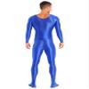 YiZYiF Men's Oil Shiny Tights Transparent Bodysuit Glossy Swimming Sports Yoga Suit Underwear Blue X-Large view 2