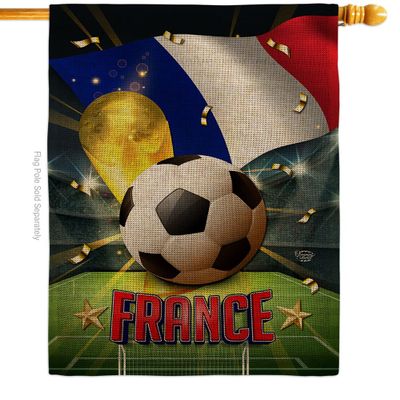 World Cup French Tapestry Burlap Banner Home Decor Wall Art Patio Yard Signs Lawn Front Porch Room Decorations Outdoor Flag Trophy Game Football Goal Sports Fan Party FIFA Soccer Gifts Made In USA