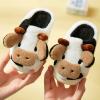 Kids Shoes House Slippers Bedroom Home Slippers Cartoon Cow Cotton Slippers Winter Indoor Slipper Socks for Toddlers (Black, 11-11.5 Years Big Kids) view 2