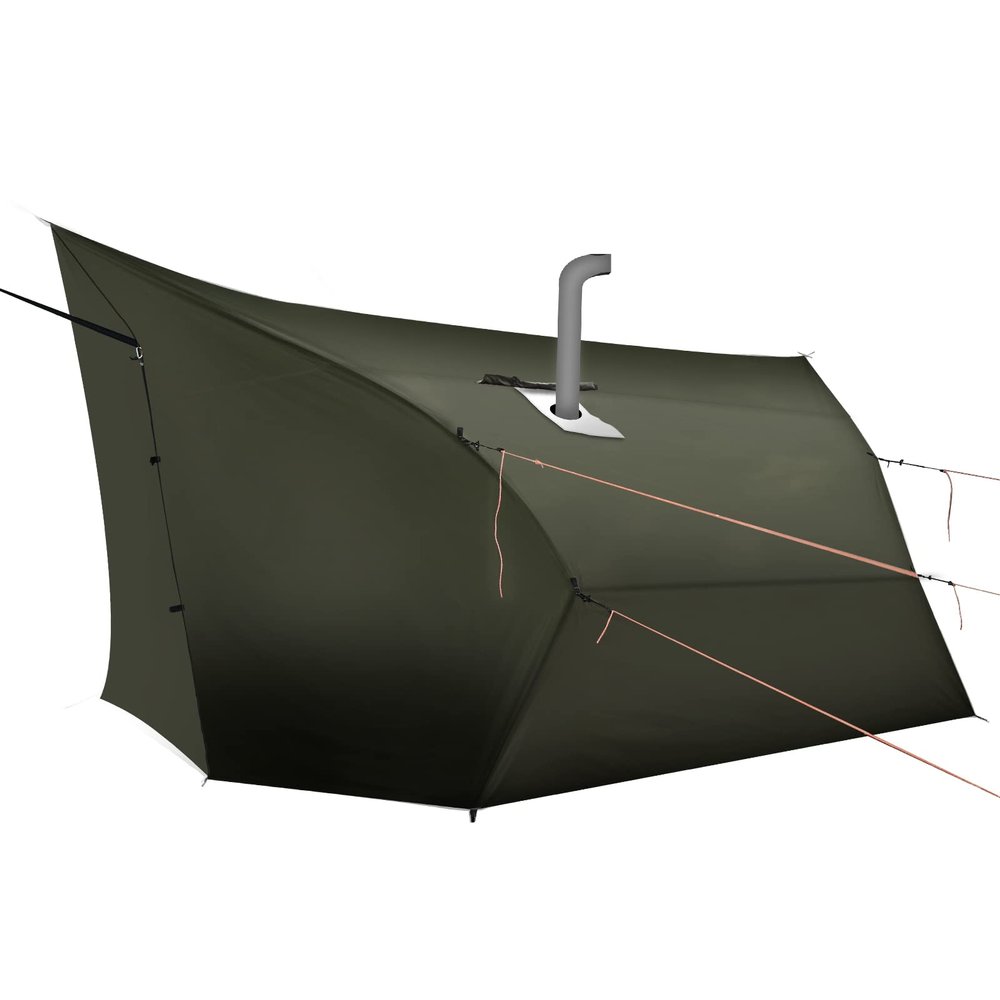 Onewind Penumbra Hot Tent, 14ft Camping Hammock Tarp for 4-Season, Waterpoof and Flame Retardant Hammock Rain Fly with Stove Jack for Winter, Outdoor Camping, OD Green