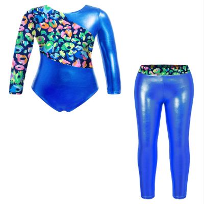 dPois Kids Girls Gymnastics Leotard with Leggings Pants Set Dance Ballet Dancewear Athletic Outfits Activewear Blue 14 Years