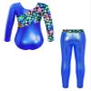 dPois Kids Girls Gymnastics Leotard with Leggings Pants Set Dance Ballet Dancewear Athletic Outfits Activewear Blue 14 Years view 2
