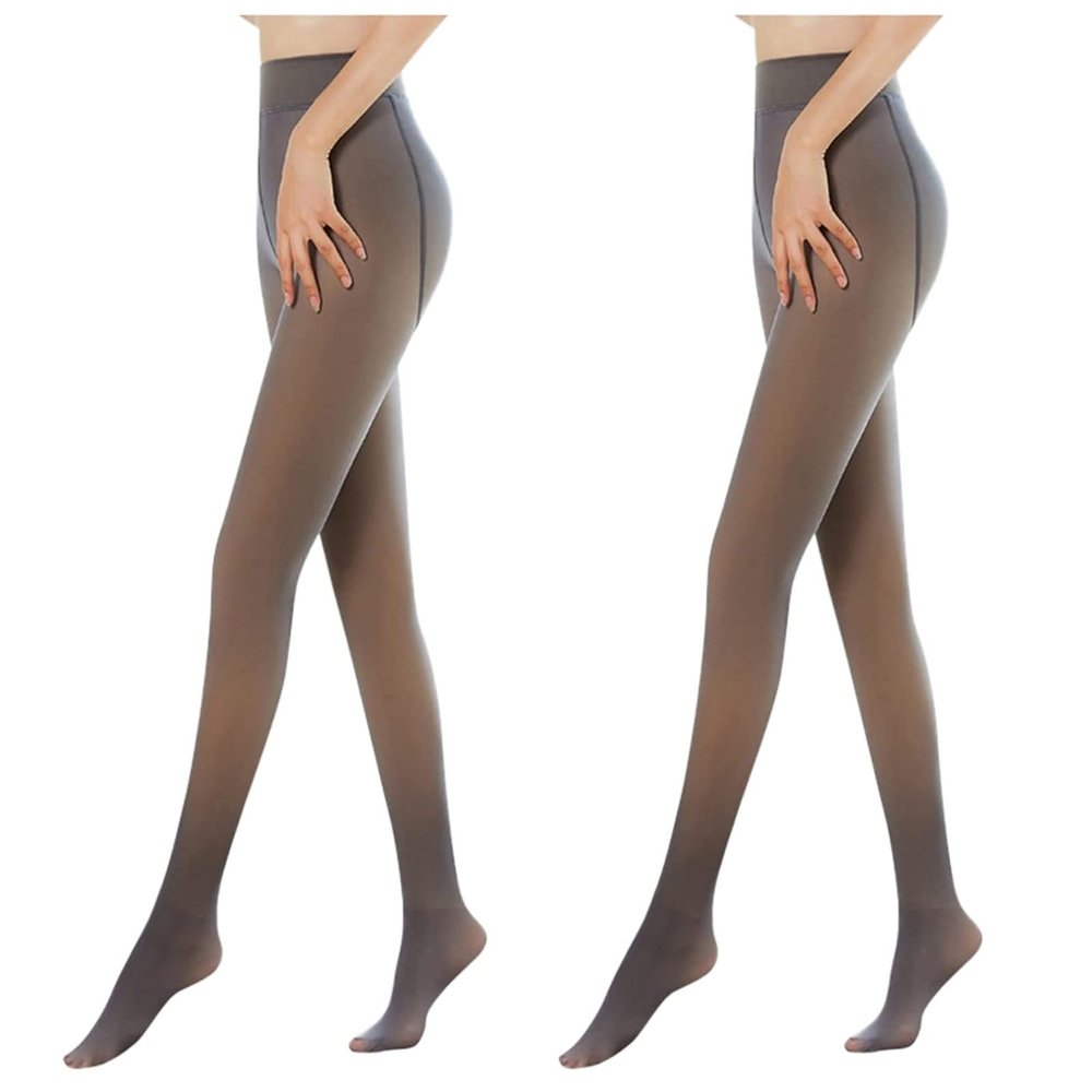 2PCS Womens Winter Tights Fleece Lined Warm Leggings Thick Thermal Velvet Tights Fake Translucent Slim Stretch Pantyhose (Black, 200g(with Velvet))