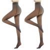 2PCS Womens Winter Tights Fleece Lined Warm Leggings Thick Thermal Velvet Tights Fake Translucent Slim Stretch Pantyhose (Black, 200g(with Velvet)) view 3
