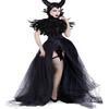 UQJE 4Pcs Black Gothic Witch Costume Raven Costume Halloween Feather Shawl Mesh Cape with Horns Set view 1