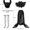 UQJE 4Pcs Black Gothic Witch Costume Raven Costume Halloween Feather Shawl Mesh Cape with Horns Set view 2