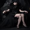 UQJE 4Pcs Black Gothic Witch Costume Raven Costume Halloween Feather Shawl Mesh Cape with Horns Set view 3
