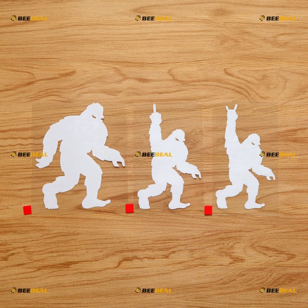 Bigfoot Sasquatch Eyes Rock On Middle Finger Sticker Decal Vinyl - Set of 3 White, 5 Inches - No Background for Car Boat Laptop