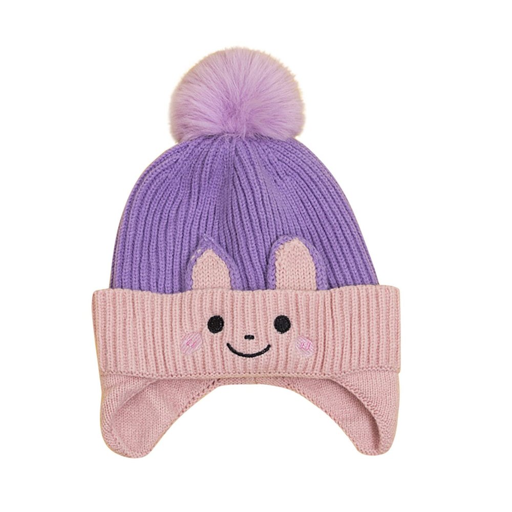 Baby Winter Hat Toddler Cartoon Beaniess Hats Girl Boy Pompom Beaniess for Kids Knit Warm Earflap (Purple, One Size)