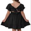 blibean Girl,Big kid, Summer Dresses Tween Kid Boho Off Shoulder Solid Dress Back Tie Tulle Short Sleeve Tutu Clothing Vestidos Nias Size 10-11 Years X-Large Black view 1