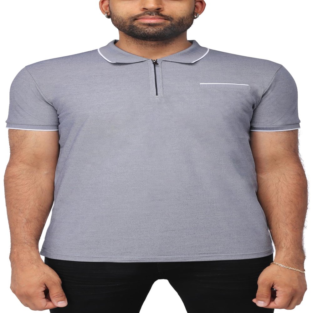 X RAY Men's Polo Shirts Short Sleeve W/Quarter Zipper & Pocket, Slim Performance Stretch Cotton Golf Polos for Men, Light Navy, X-Large