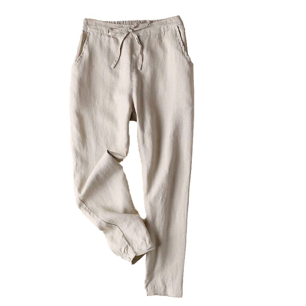 Maiyifu-GJ Women's Linen Cropped Wide Leg Pants High Elastic Waist Long Cropped Trousers Stretch Straight Summer Casual Pant (Apricot,5X-Large)
