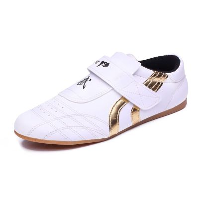 DAFLIN Martial Arts Taewondo Shoes, Breathable Unisex Sports Boxing Karate Kung Fu Tai Chi Shoes for Children Teenager Adults (Color : Gold, Size : 34 EU)