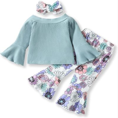 Toddler Girls Clothes Bell Bottom Sets Christmas Loose Short Sleeve T Shirt Tops Flared Pants (Blue-F, 4-5 Yeadrs)