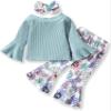 Toddler Girls Clothes Bell Bottom Sets Christmas Loose Short Sleeve T Shirt Tops Flared Pants (Blue-F, 4-5 Yeadrs) view 1