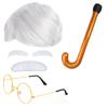 Beefunny Old Man Wig and Glasses Grandpa Costume Accessories Inflatable Walking Cane 100th Day of School Starter Kit (White)