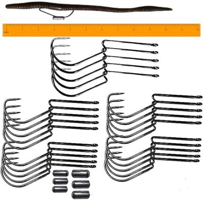 Long Shank Neck EWG Offset Worm Hook Wide Gap Swimbait Weedless Fishing Terminal Tackle (25/PK Long Neck EWG 4/0 Hook & (6) Weights)