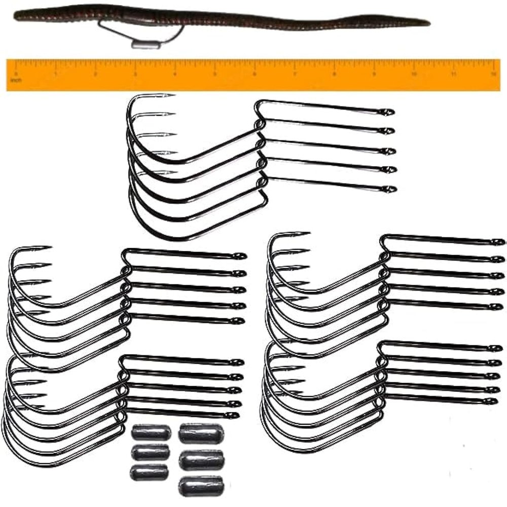 Long Shank Neck EWG Offset Worm Hook Wide Gap Swimbait Weedless Fishing Terminal Tackle (25/PK Long Neck EWG 4/0 Hook & (6) Weights)
