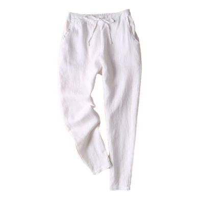Maiyifu-GJ Women's Linen Cropped Wide Leg Pants High Elastic Waist Long Cropped Trousers Stretch Straight Summer Casual Pant (White,Large)