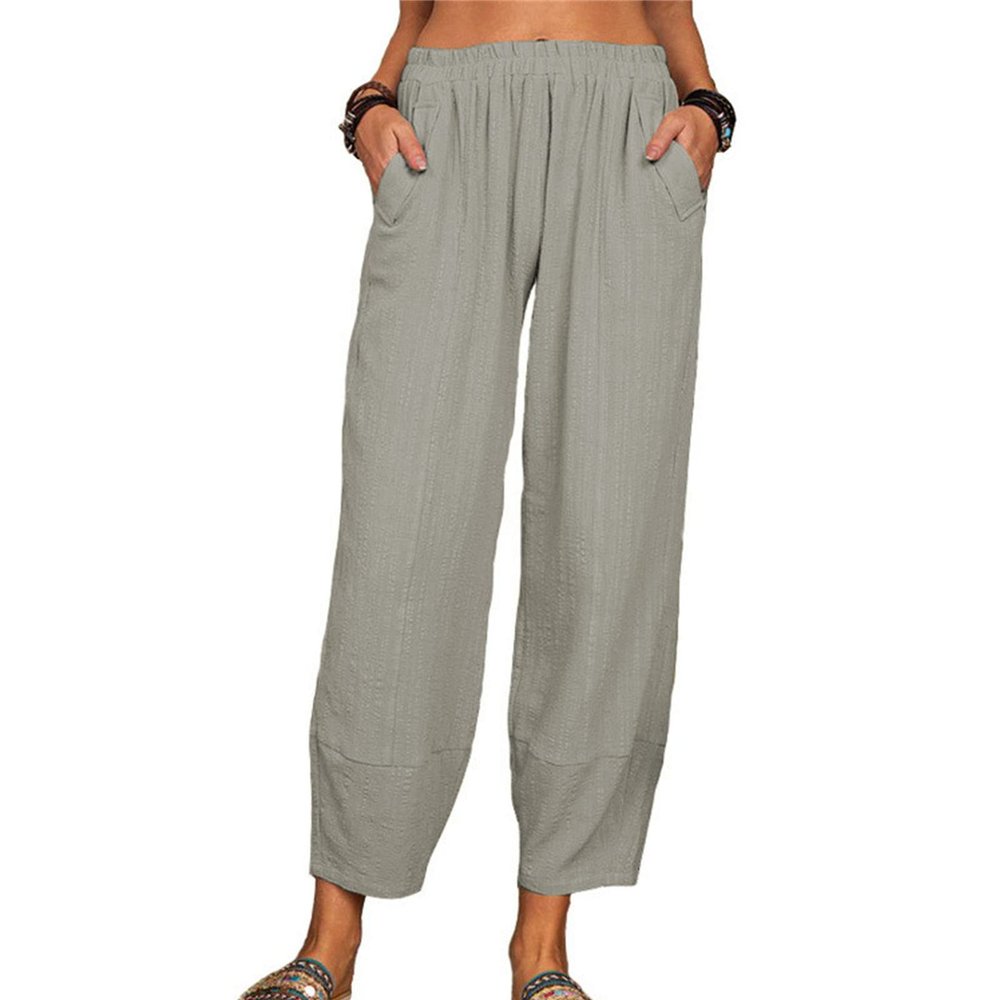 Maiyifu-GJ Women Cotton Linen Capri Yoga Pants Casual Drawstring Loose Beach Pant High Waist Wide Leg Trousers with Pockets (Grey,3X-Large)