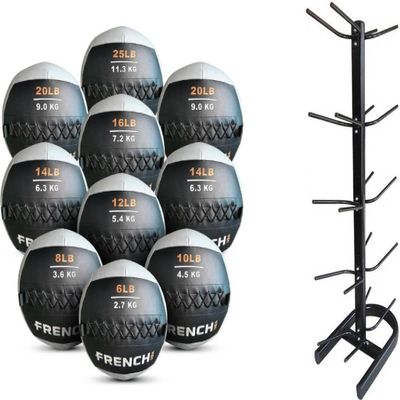 French Fitness Soft Medicine Wall Ball Set of 10 (6 to 25 lbs) w/Rack (New)