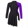Aislor Women Color Block Latin Ballroom Dance Mock Neck Side Split Asymmetrical Hem Dance Dresses Purple Medium view 3