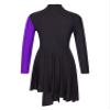 Aislor Women Color Block Latin Ballroom Dance Mock Neck Side Split Asymmetrical Hem Dance Dresses Purple Medium view 4