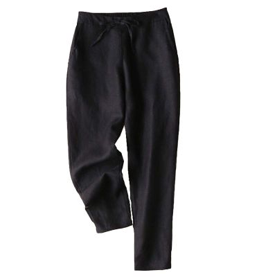 Maiyifu-GJ Women's Linen Cropped Wide Leg Pants High Elastic Waist Long Cropped Trousers Stretch Straight Summer Casual Pant (Black,X-Large)