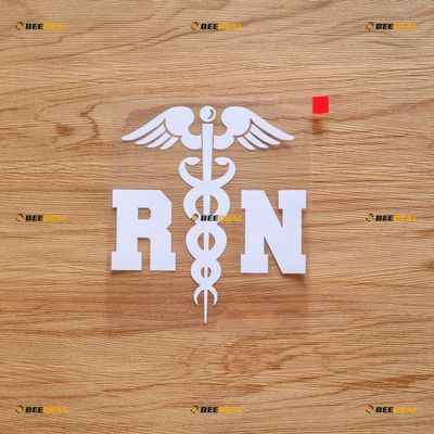 RN Registered Nurse Caduceus Medical Sticker Decal Vinyl - White 5 Inches - No Background Die Cut for Car Boat Laptop Cup