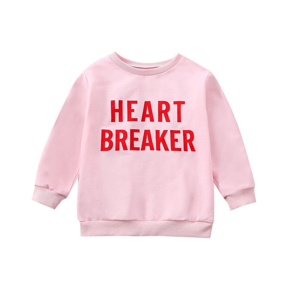 YINGISFITM Toddler Baby Girl Boy Valentines Day Outfit Crewneck Sweatshirt Long Sleeve Shirt Pullover Top Spring Clothes (pink-heart breaker,3-4T)