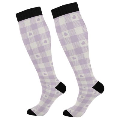 Wusikd Purple Heart Check Compression Socks for Women and Men Circulation Valentines Long Socks for Athletic Running 1