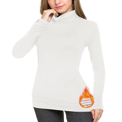 LE VONFORT Womens Turtleneck Long Sleeve Shirts Fleece Lined Lightweight Thermal Base Layer Off White Large