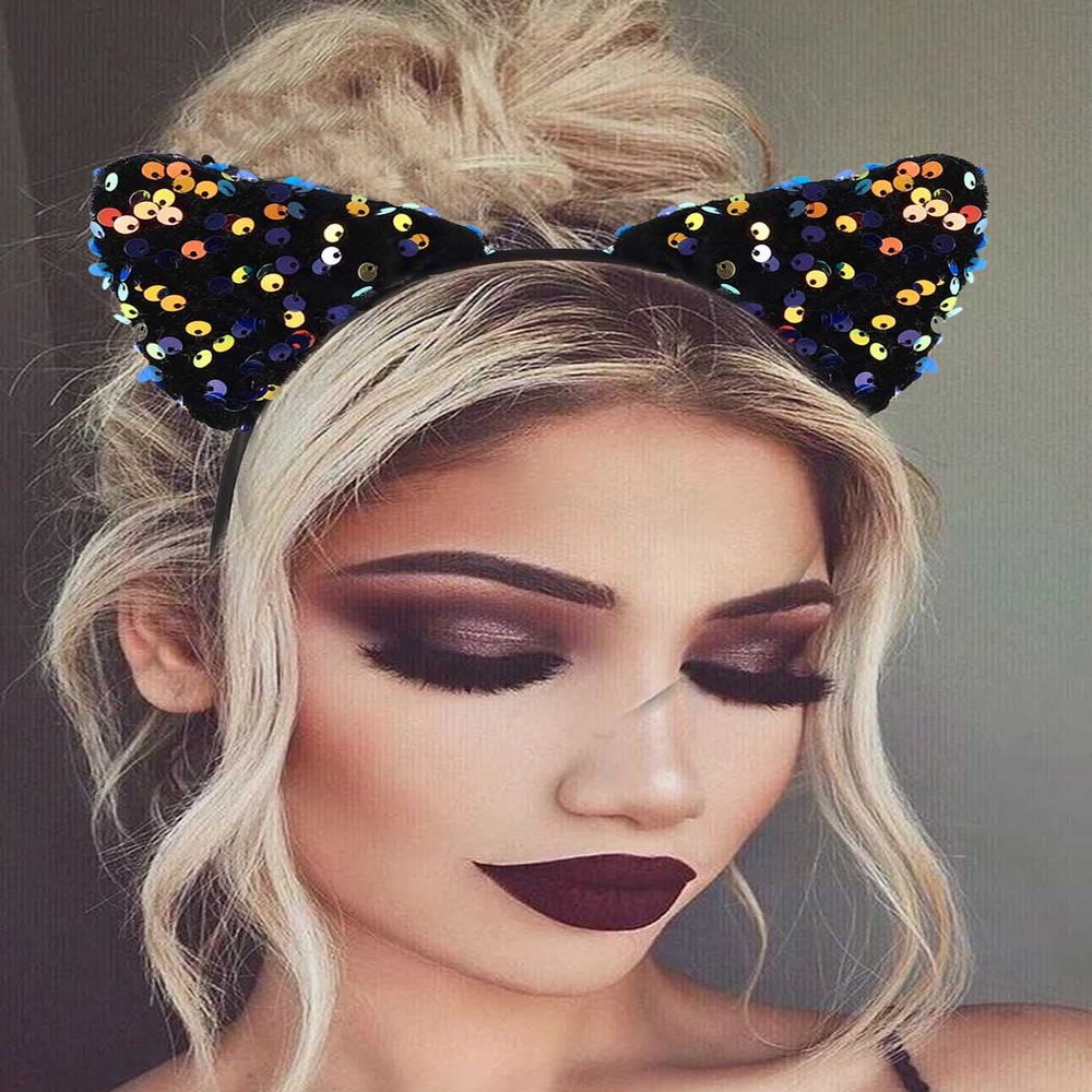 Catery Glitter Sequins Bunny Ears Headband for Halloween Party Cosplay Costume, Women's Hair Accessories