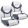 SUNDGORA Premium Marine Low Back Folding Boat Seat,Stainless Steel Screws Included,White/Charcoal(2 Seats) view 1
