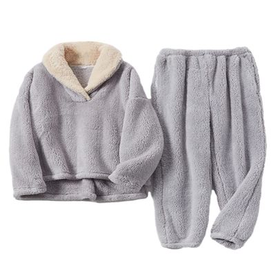 Peaceglad Mens Fluffy Coral Fleece Pajamas Set Pullover Pants Loose Plush Warm Loungewear Sleepwear(Grey,M)