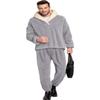 Peaceglad Mens Fluffy Coral Fleece Pajamas Set Pullover Pants Loose Plush Warm Loungewear Sleepwear(Grey,M) view 2