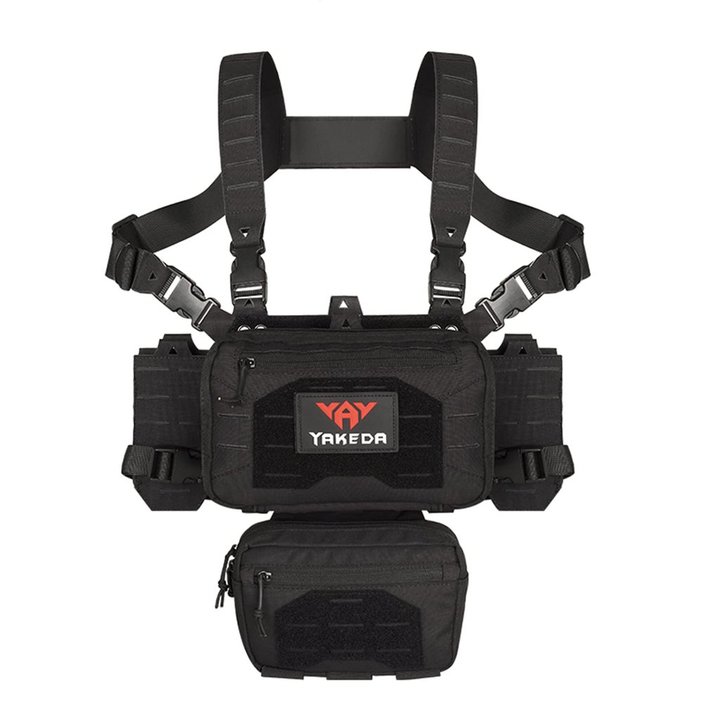 YAKEDA Tactical Chest Mini Rig Vest with Magazine Pouch Adjustable Detachable Laser-cutting Molle Modular Chest Vest (Light black)