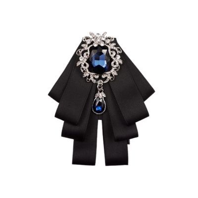 Topz bow brooch for men christmas tie adjustable band necktie rhinestone bowties men for wedding party ceremony (black)