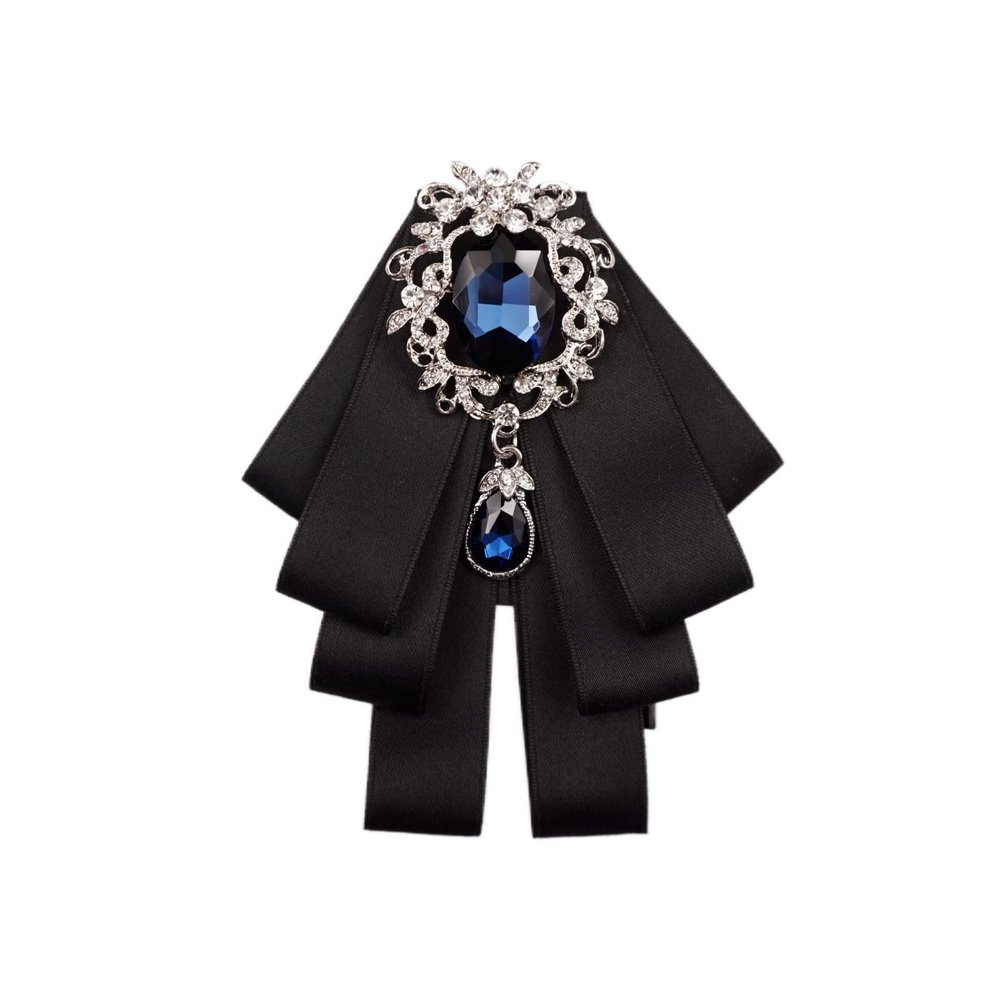 Topz bow brooch for men christmas tie adjustable band necktie rhinestone bowties men for wedding party ceremony (black)
