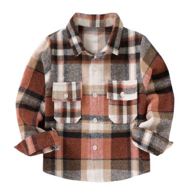 Kids Little Boys Girls Baby Long Sleeve Button Down Red Plaid Flannel Shirt Plaid Girl Boy NB-6T(6-7T, Caramel)
