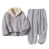 Peaceglad Mens Fluffy Coral Fleece Pajamas Set Pullover Pants Loose Plush Warm Loungewear Sleepwear(Grey,S) view 1