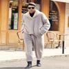 Peaceglad Mens Fluffy Coral Fleece Pajamas Set Pullover Pants Loose Plush Warm Loungewear Sleepwear(Grey,S) view 3