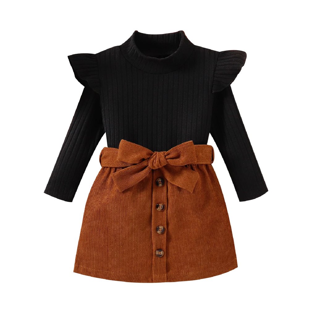 Fernvia Toddler Baby Girl Fall Winter Skirt Set Turtleneck Ribbed Long Sleeve T-Shirt Top & Plaid Skirts Dress 2Pcs Outfits (G Black, 18-24 Months)