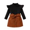 Fernvia Toddler Baby Girl Fall Winter Skirt Set Turtleneck Ribbed Long Sleeve T-Shirt Top & Plaid Skirts Dress 2Pcs Outfits (G Black, 18-24 Months) view 1