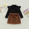 Fernvia Toddler Baby Girl Fall Winter Skirt Set Turtleneck Ribbed Long Sleeve T-Shirt Top & Plaid Skirts Dress 2Pcs Outfits (G Black, 18-24 Months) view 2