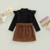 Fernvia Toddler Baby Girl Fall Winter Skirt Set Turtleneck Ribbed Long Sleeve T-Shirt Top & Plaid Skirts Dress 2Pcs Outfits (G Black, 18-24 Months) view 3