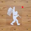 Bigfoot Sasquatch Rock On Holding American Flag Patriotic Sticker Decal Vinyl - White 5 Inches - No Background Die Cut for Car Boat Laptop view 1