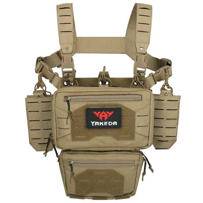 YAKEDA Tactical Chest Mini Rig Vest with Magazine Pouch Adjustable Detachable Laser-cutting Molle Modular Chest Vest (Light black)