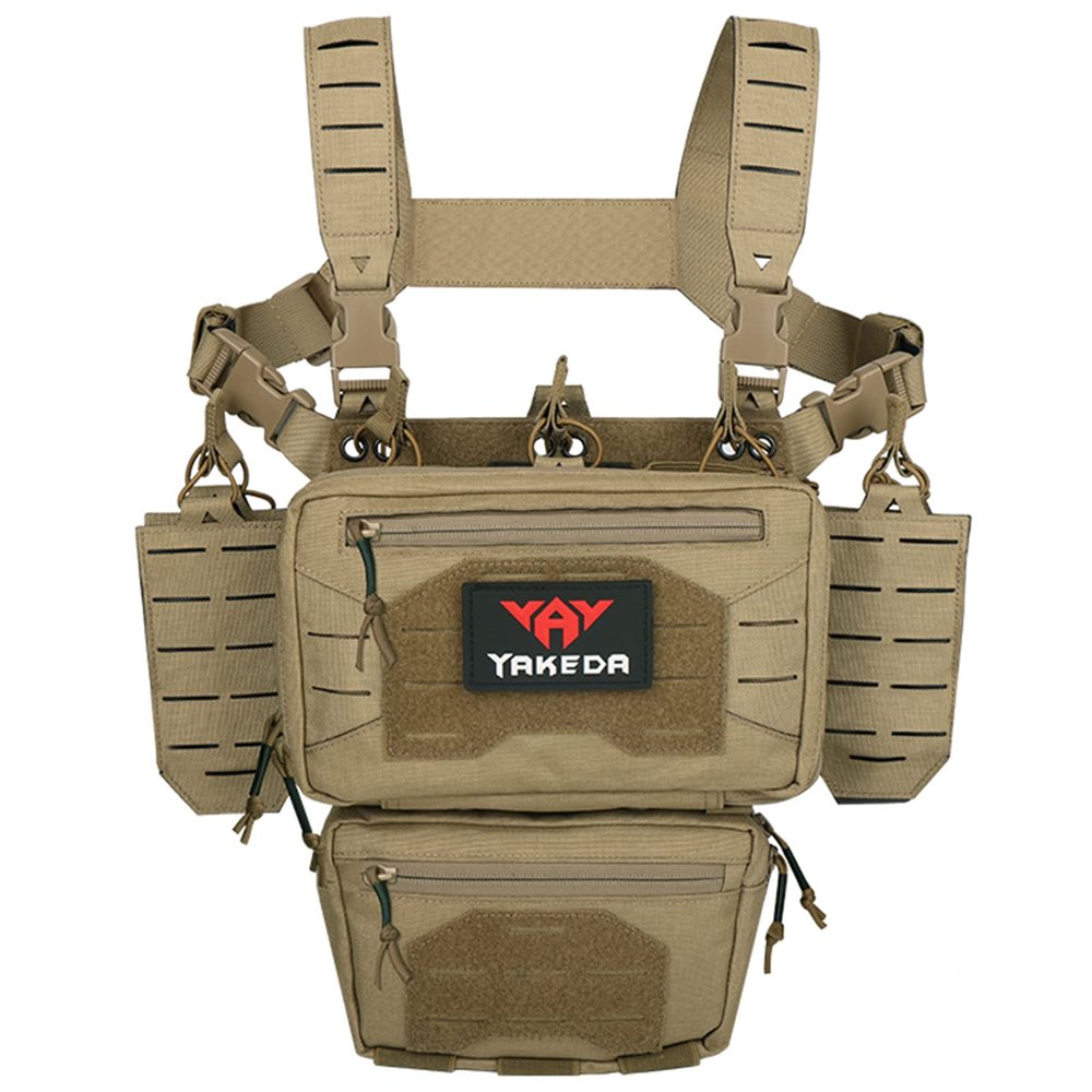 YAKEDA Tactical Chest Mini Rig Vest with Magazine Pouch Adjustable Detachable Laser-cutting Molle Modular Chest Vest (Light black)